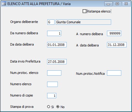 Stampa Elenchi delibere alla prefettura